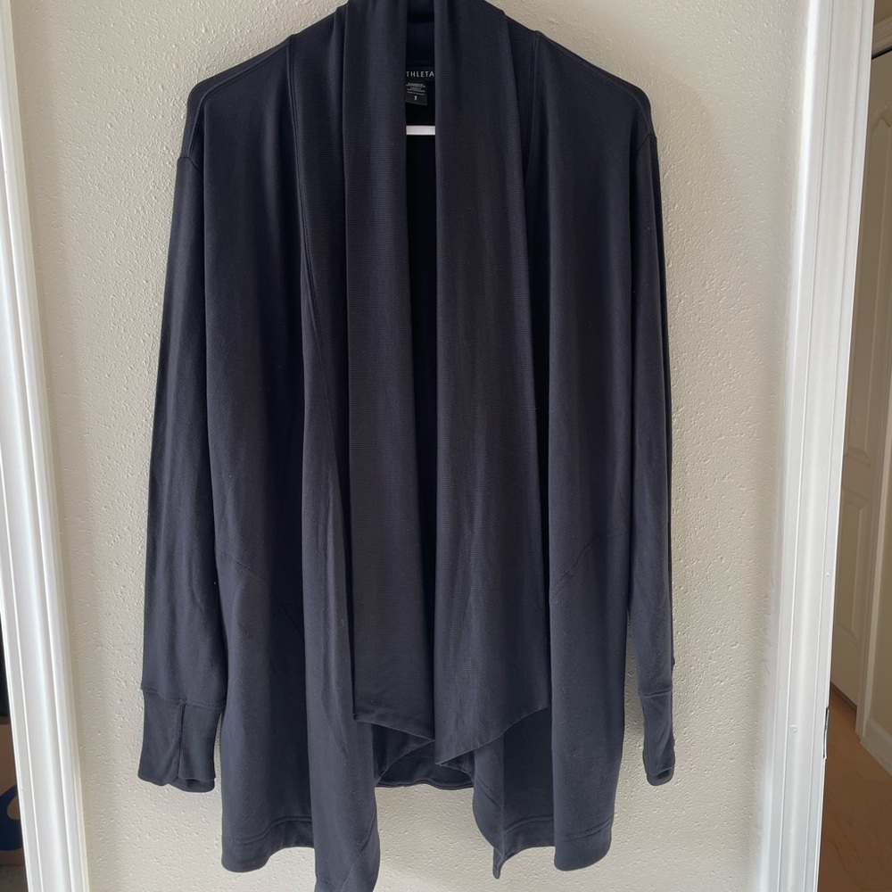 Athleta Sz Small Black Open Front Knit Athleisure Cardigan